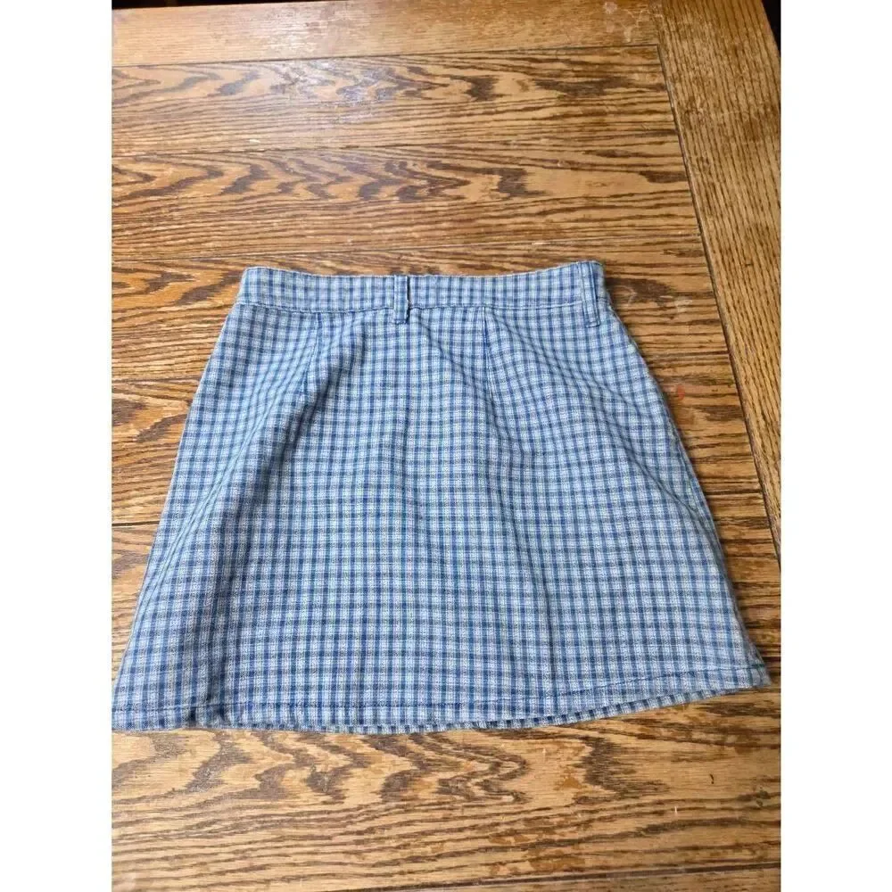 Reformation Cher mini Valley plaid denim skirt Sz 27